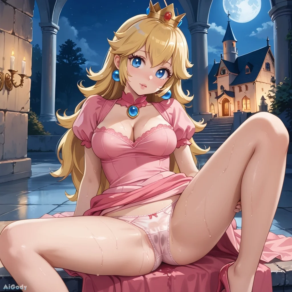 Princess Peach got wet and showed her panties