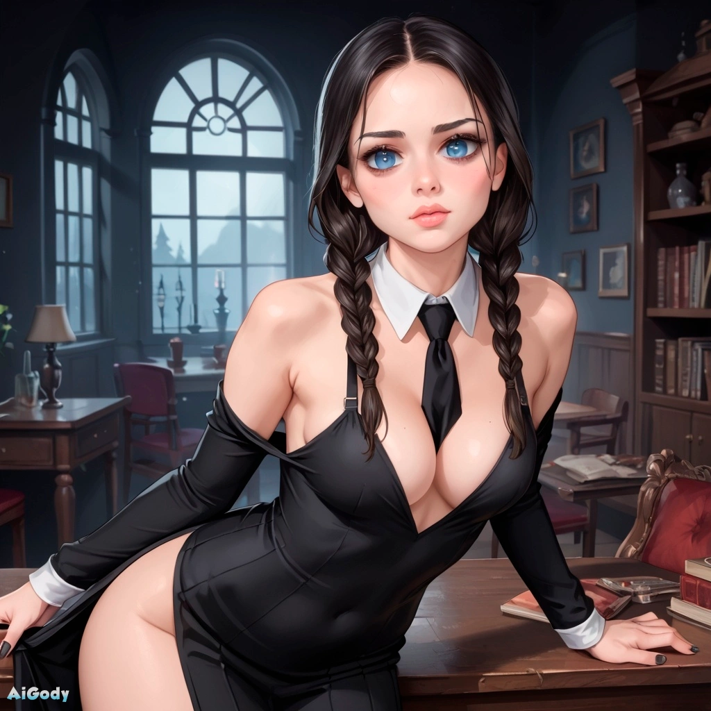 Sweet and sexy Wednesday Addams in an evening dress